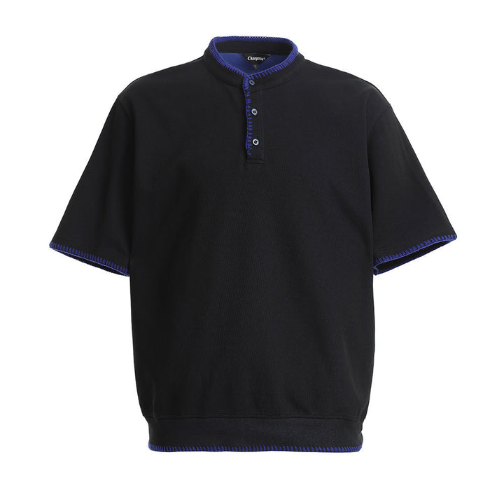 Men's Short Sleeve Stand Collar Polo Shirt with Contrast Stitch Trim