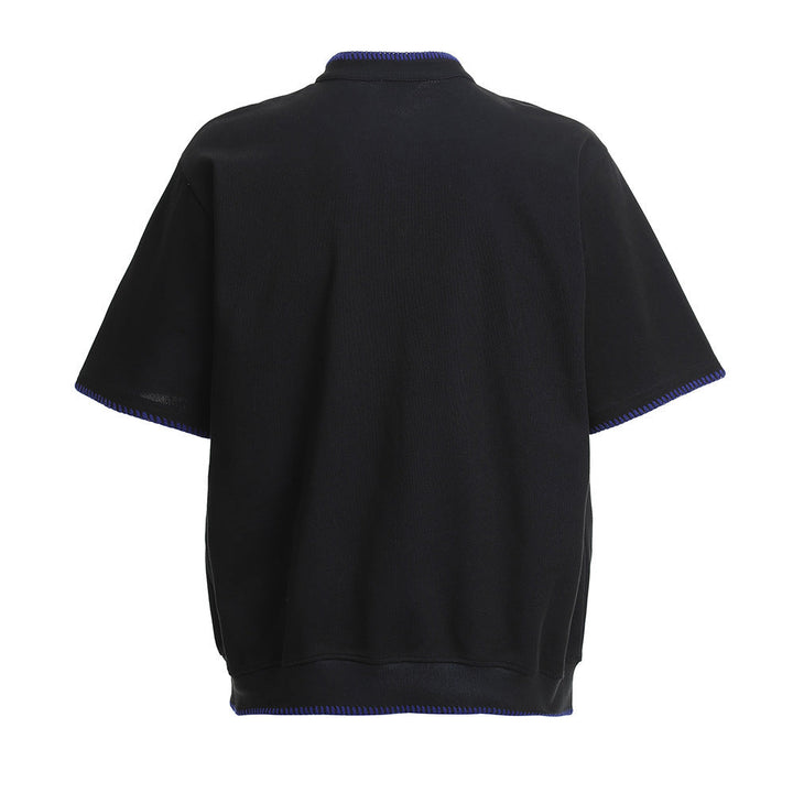 Men's Short Sleeve Stand Collar Polo Shirt with Contrast Stitch Trim