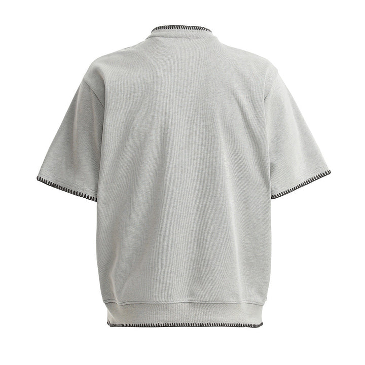 Men's Short Sleeve Stand Collar Polo Shirt with Contrast Stitch Trim