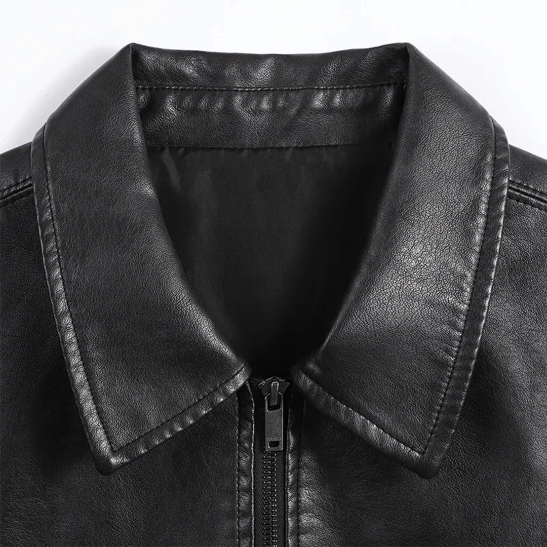 Men's Short-Sleeve Zip-Front Shirt with Turn-Down Collar and Chest Patch Pocket