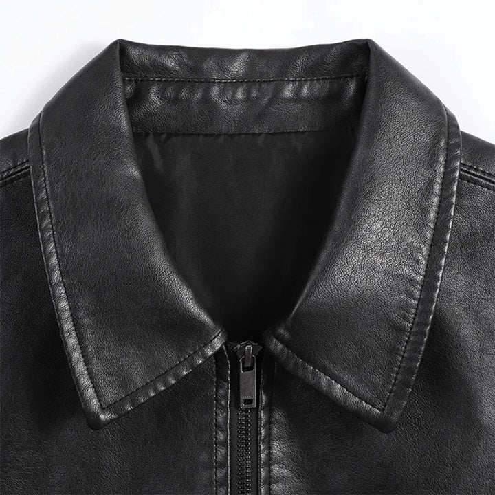Men's Short-Sleeve Zip-Front Shirt with Turn-Down Collar and Chest Patch Pocket