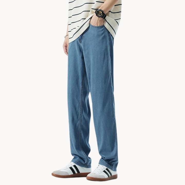 Men's Straight-Leg Full-Length Trousers with Zip Fly and Front Pockets
