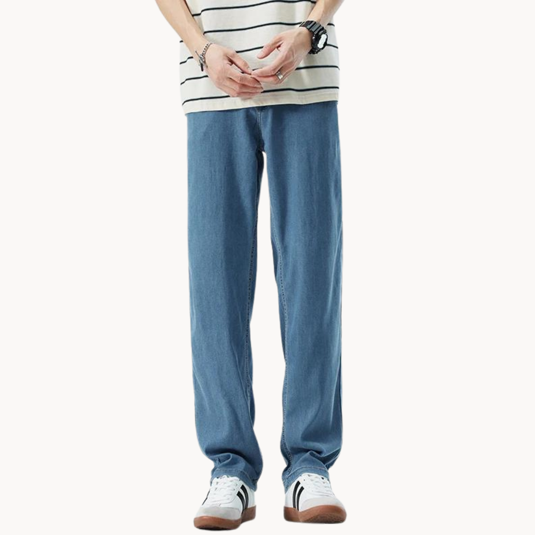 Men's Straight-Leg Full-Length Trousers with Zip Fly and Front Pockets