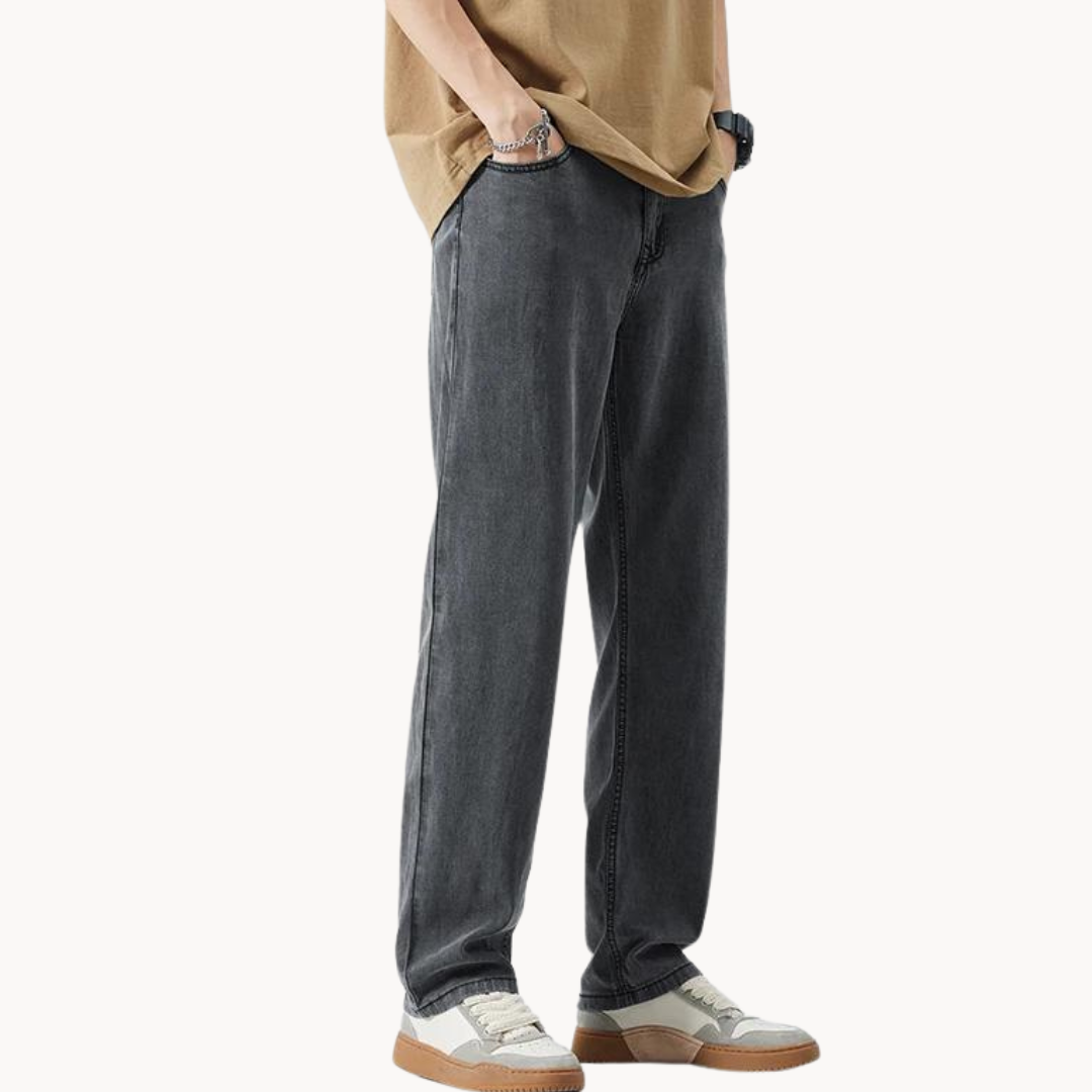 Men's Straight-Leg Full-Length Trousers with Zip Fly and Front Pockets