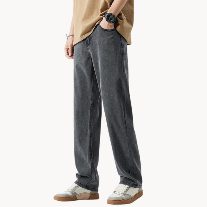 Men's Straight-Leg Full-Length Trousers with Zip Fly and Front Pockets