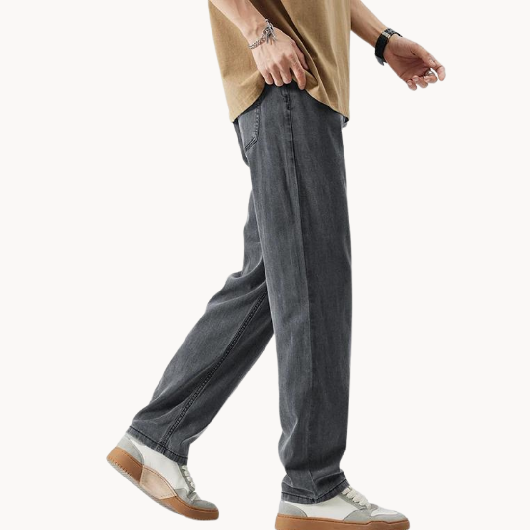 Men's Straight-Leg Full-Length Trousers with Zip Fly and Front Pockets