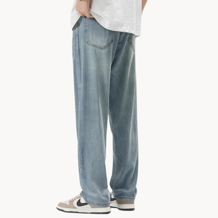 Men's Straight-Leg Full-Length Trousers with Zip Fly and Front Pockets