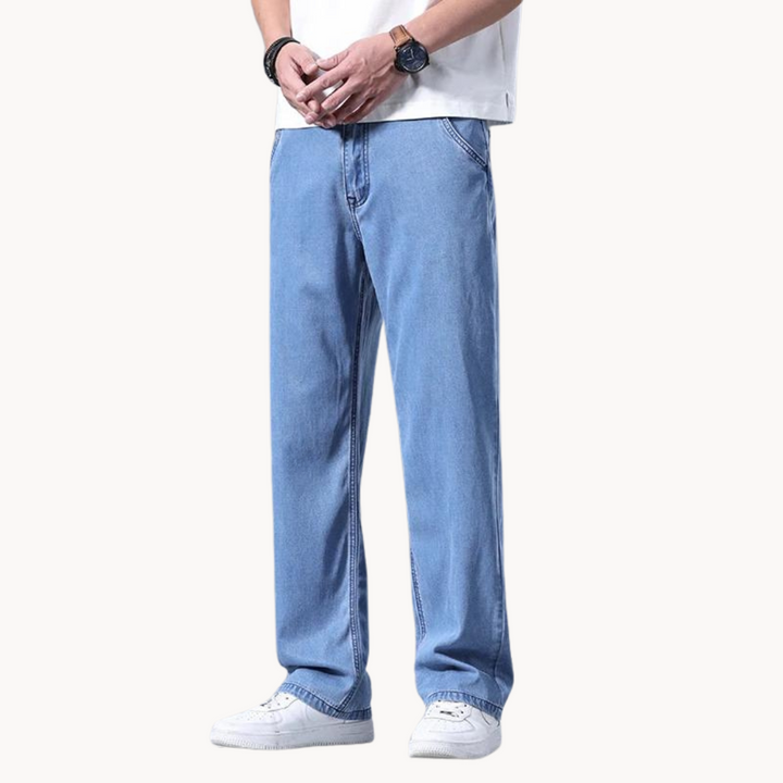 Men's Straight-Leg Full-Length Trousers with Zip Fly and Rear Patch Pockets