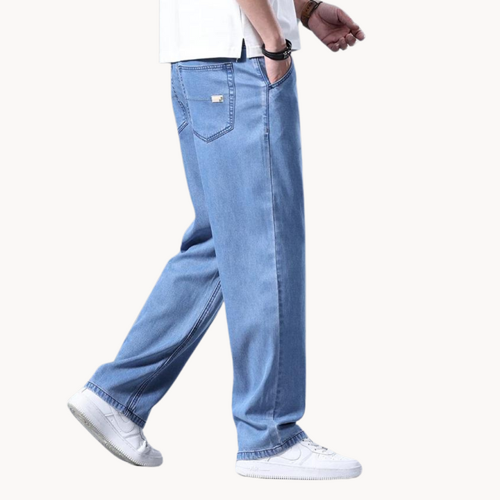Men's Straight-Leg Full-Length Trousers with Zip Fly and Rear Patch Pockets