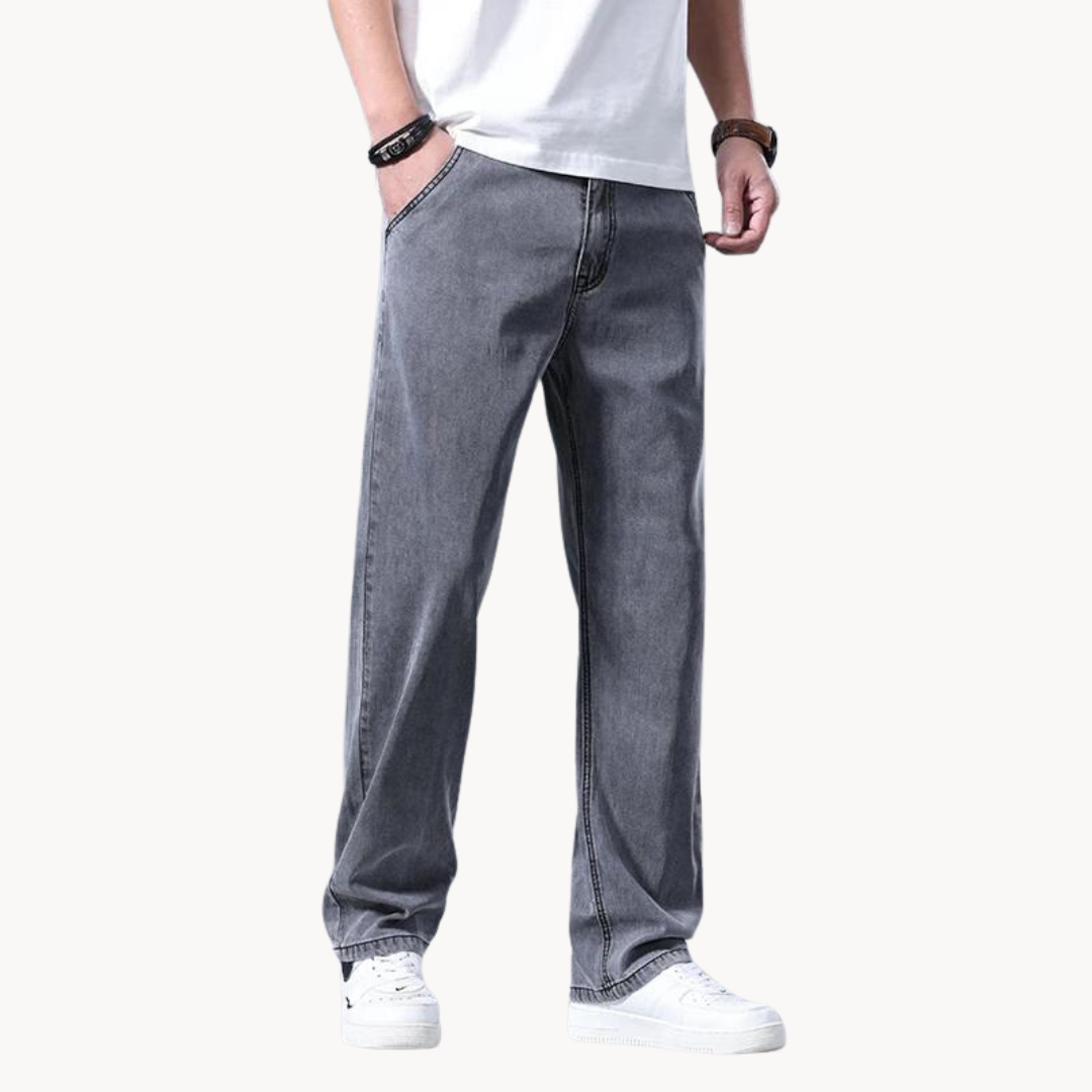 Men's Straight-Leg Full-Length Trousers with Zip Fly and Rear Patch Pockets