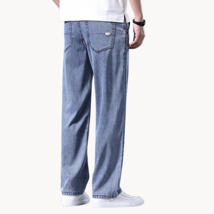 Men's Straight-Leg Full-Length Trousers with Zip Fly and Rear Patch Pockets