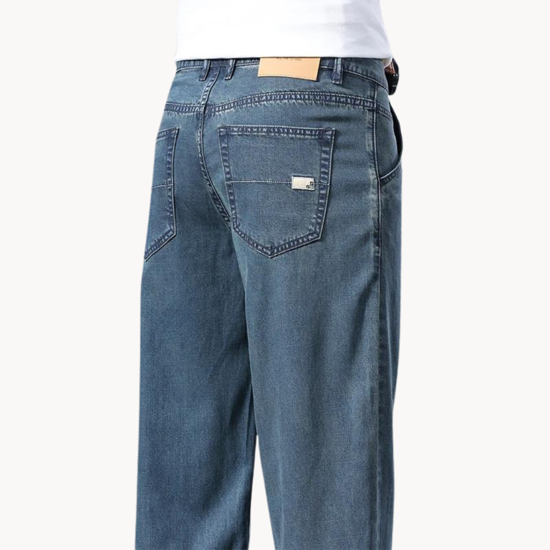 Men's Straight-Leg Full-Length Trousers with Zip Fly and Rear Patch Pockets