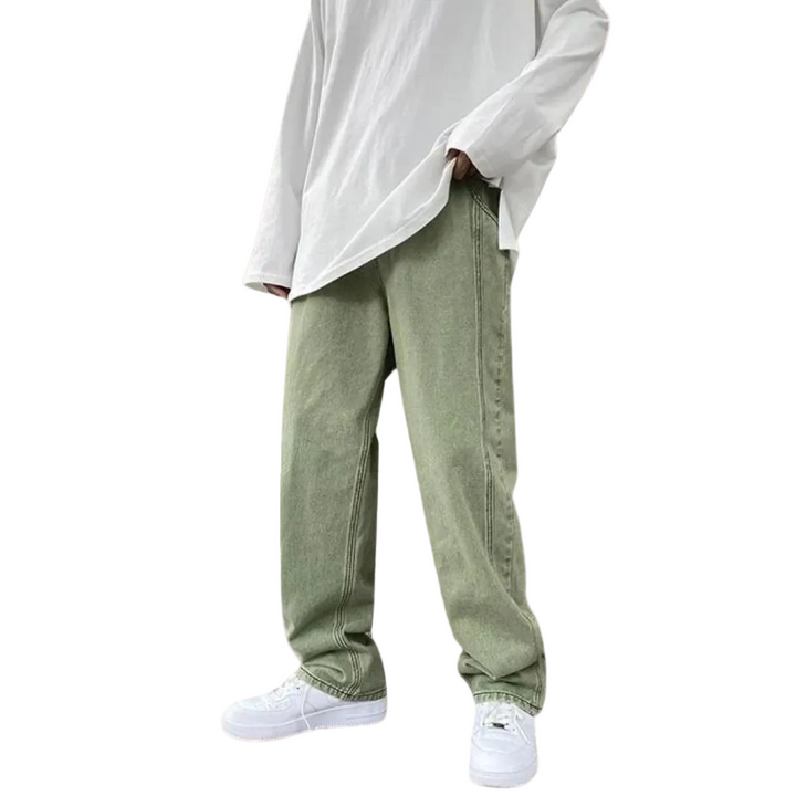 Men's Straight-Leg Trousers with Contrast Stitching and Back Pocket