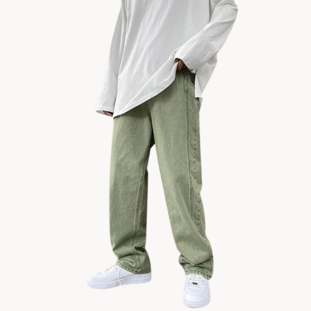 Men's Straight-Leg Trousers with Contrast Stitching and Back Pocket