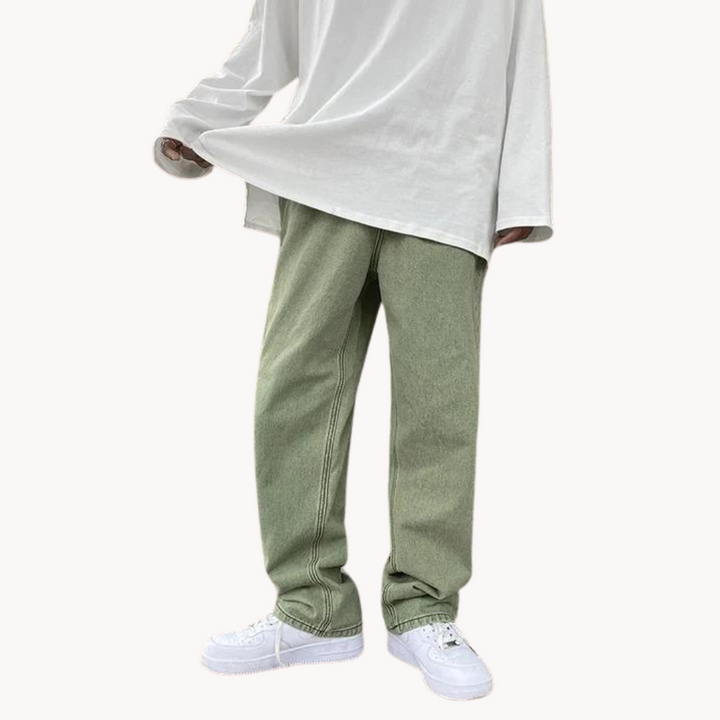 Men's Straight-Leg Trousers with Contrast Stitching and Back Pocket