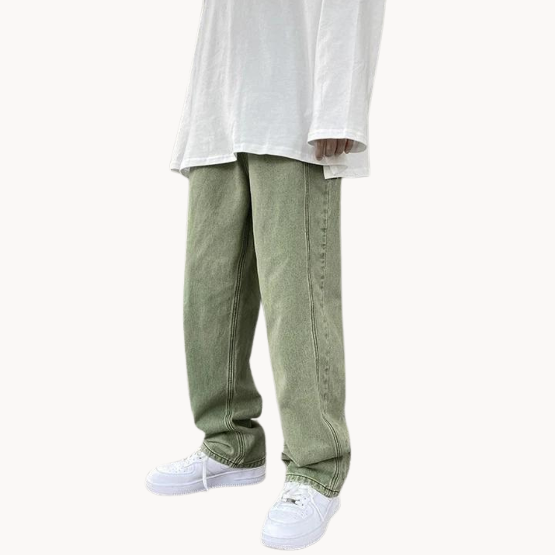 Men's Straight-Leg Trousers with Contrast Stitching and Back Pocket