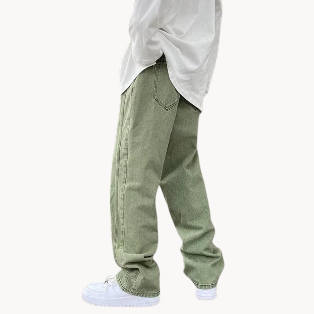 Men's Straight-Leg Trousers with Contrast Stitching and Back Pocket