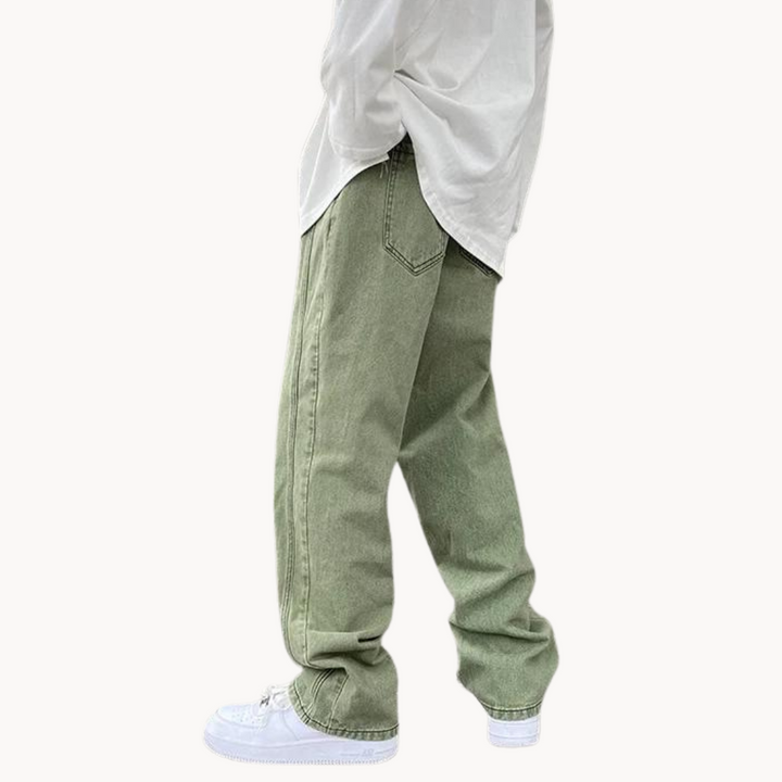 Men's Straight-Leg Trousers with Contrast Stitching and Back Pocket