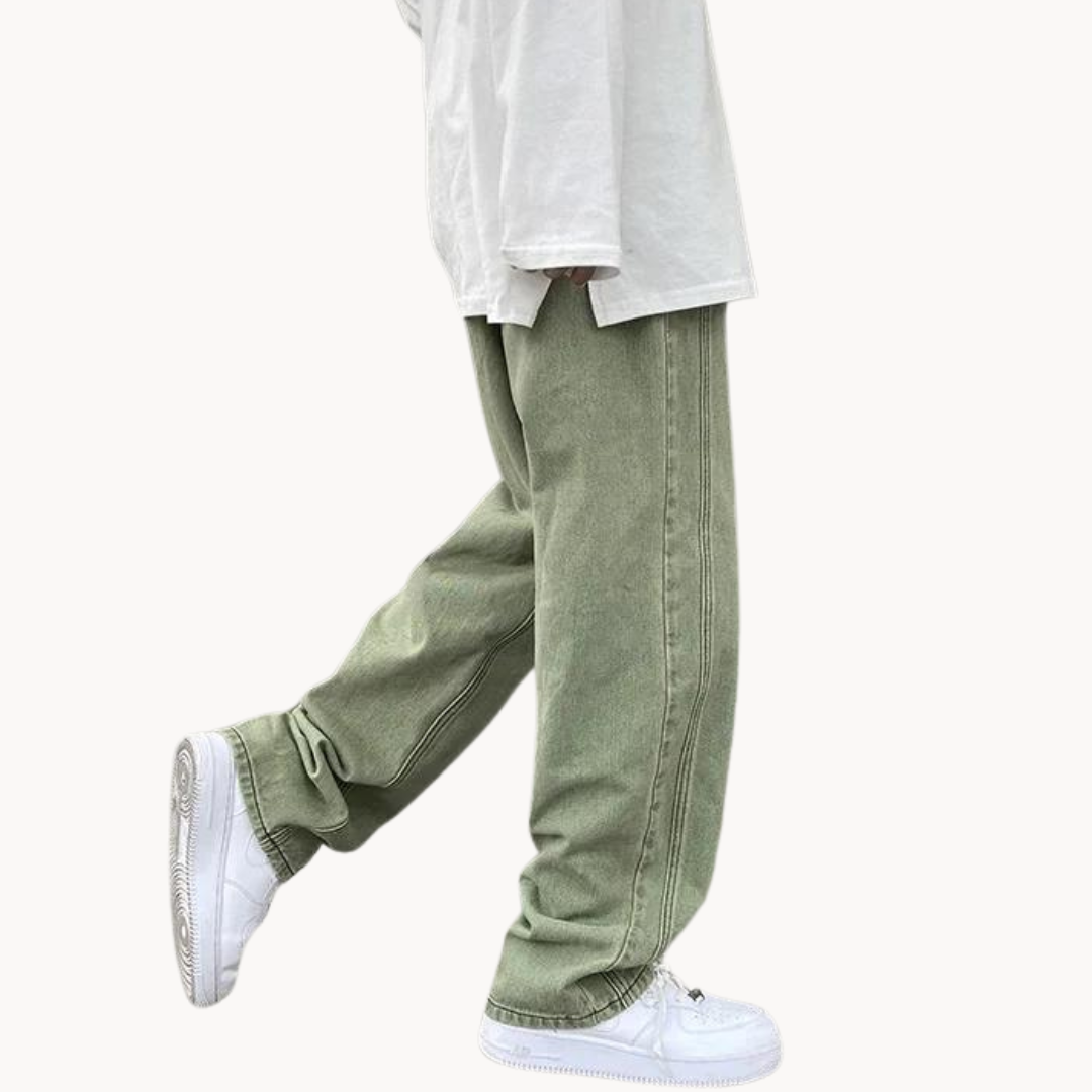 Men's Straight-Leg Trousers with Contrast Stitching and Back Pocket