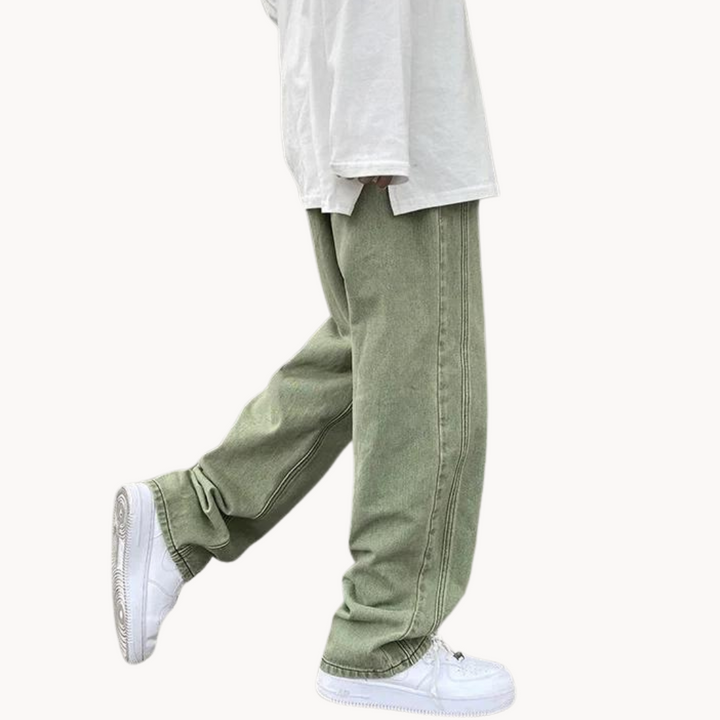 Men's Straight-Leg Trousers with Contrast Stitching and Back Pocket