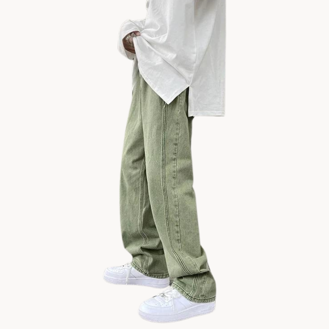 Men's Straight-Leg Trousers with Contrast Stitching and Back Pocket