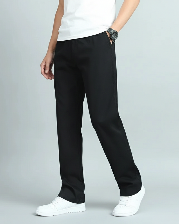 Men's Straight-Leg Trousers with Elastic Waistband and Side Pockets