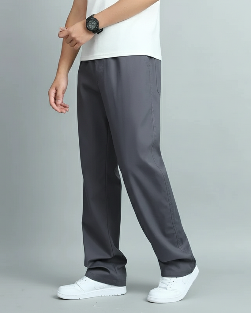 Men's Straight-Leg Trousers with Elastic Waistband and Side Pockets