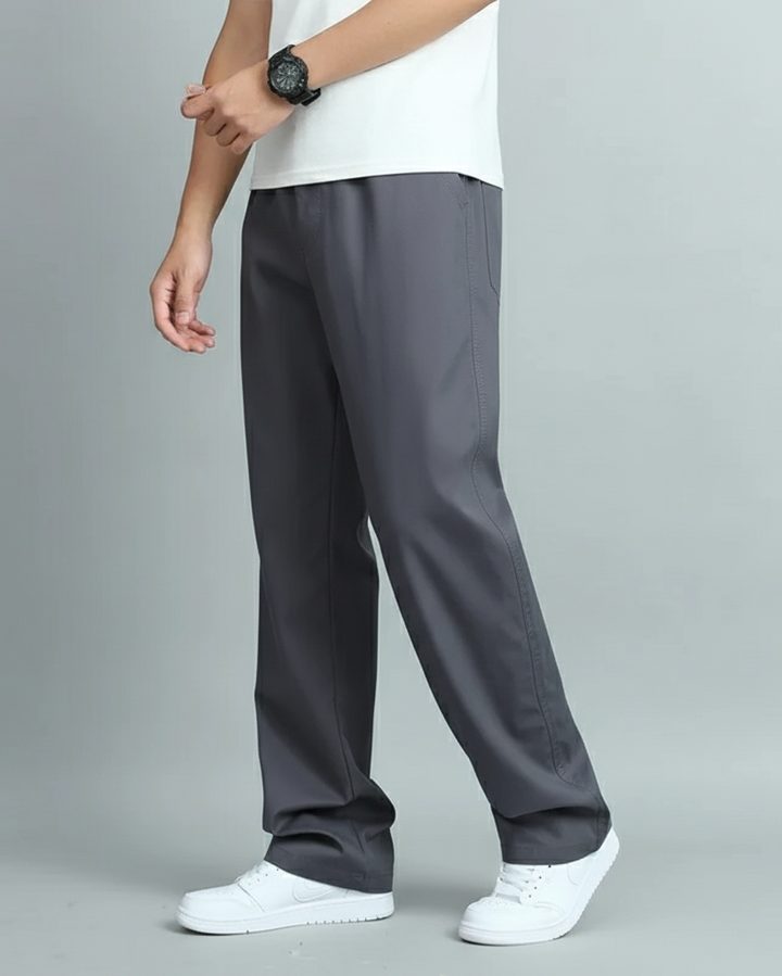 Men's Straight-Leg Trousers with Elastic Waistband and Side Pockets