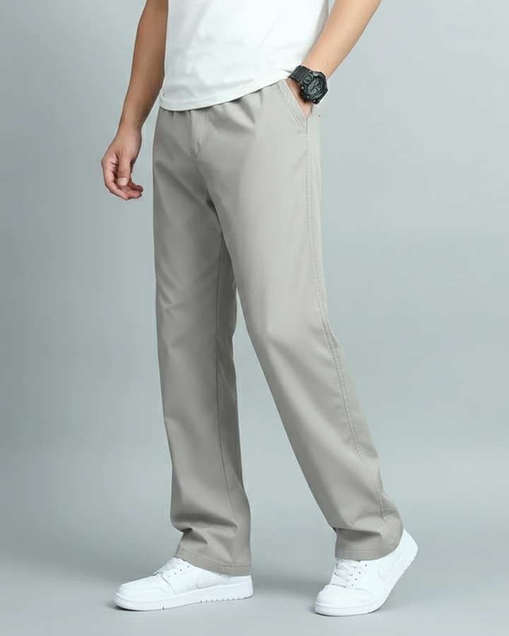 Men's Straight-Leg Trousers with Elastic Waistband and Side Pockets
