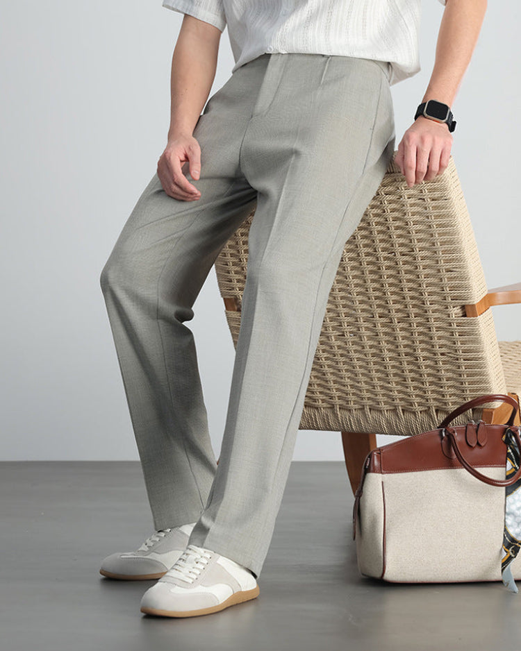 Men's Straight Leg Trousers with Flat Front and Side Pockets
