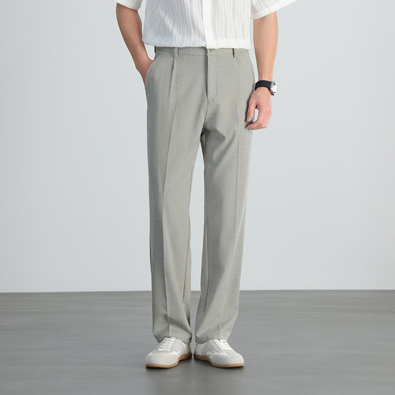 Men's Straight Leg Trousers with Flat Front and Side Pockets