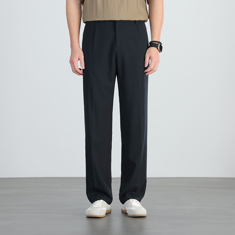 Men's Straight Leg Trousers with Flat Front and Side Pockets