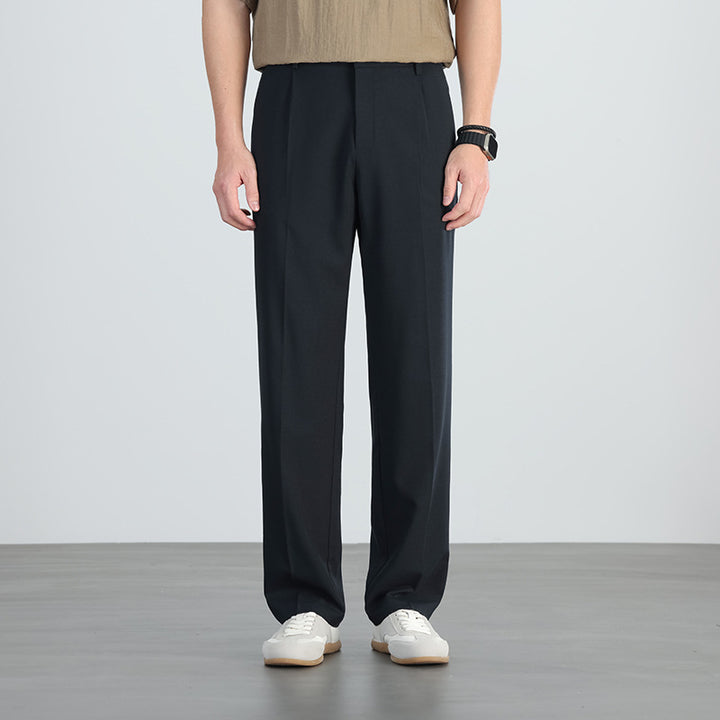 Men's Straight Leg Trousers with Flat Front and Side Pockets