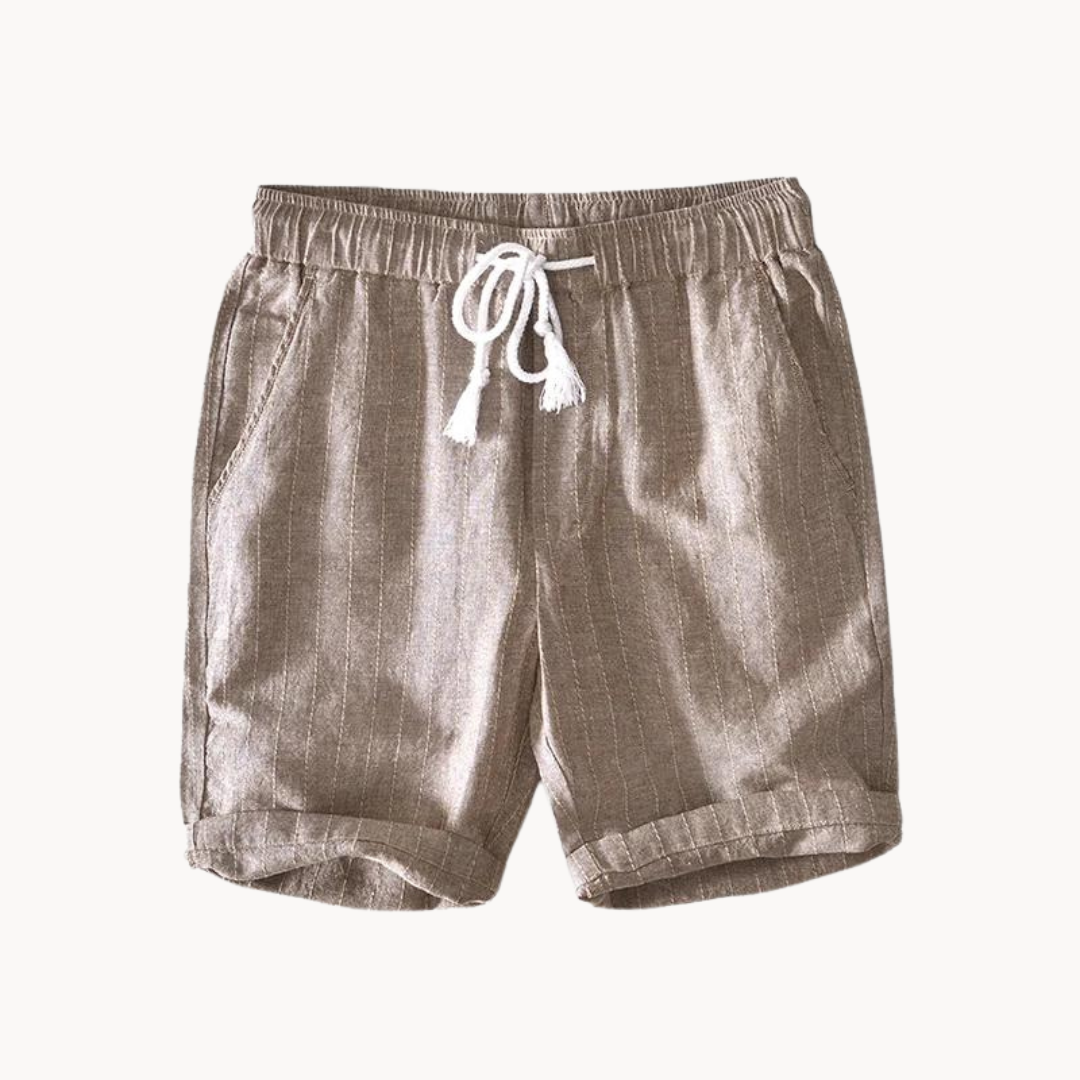 Men's Striped Shorts with Elastic Drawstring Waist Side Pockets and Folded Cuff Hem