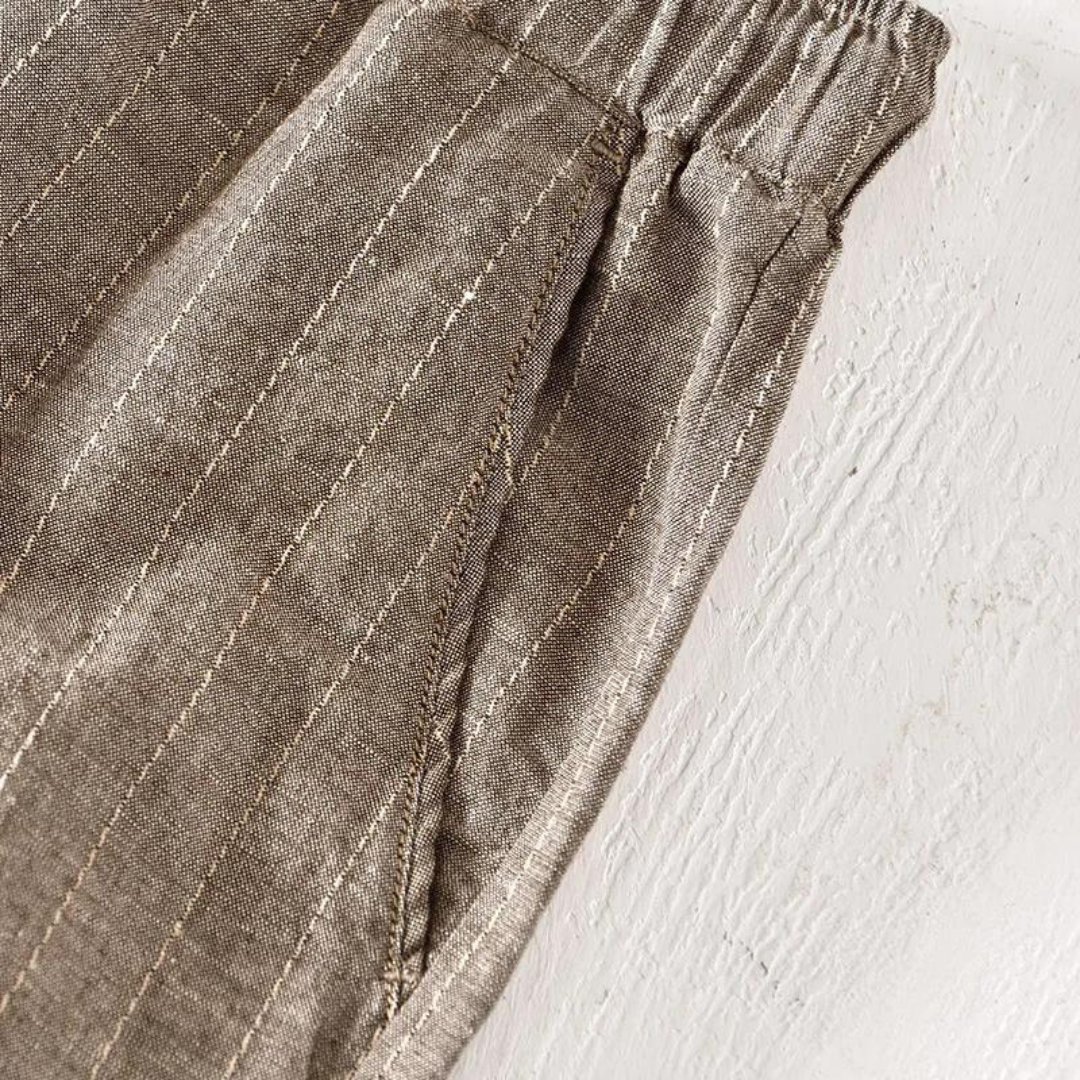 Men's Striped Shorts with Elastic Drawstring Waist Side Pockets and Folded Cuff Hem