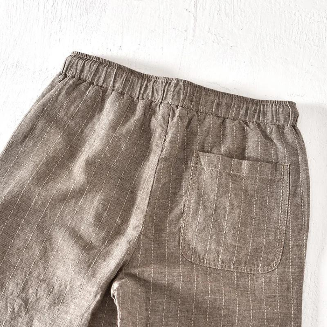 Men's Striped Shorts with Elastic Drawstring Waist Side Pockets and Folded Cuff Hem