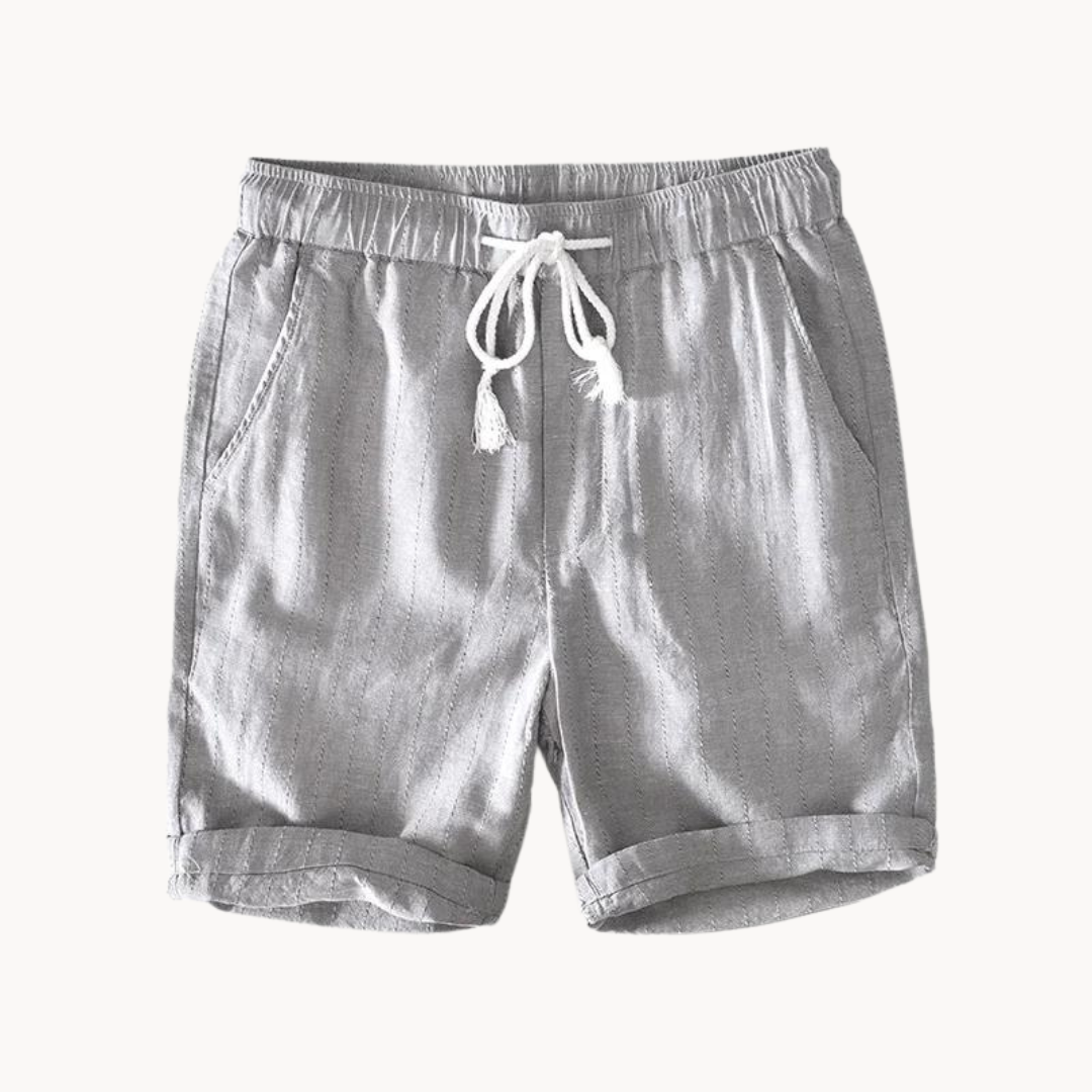 Men's Striped Shorts with Elastic Drawstring Waist Side Pockets and Folded Cuff Hem