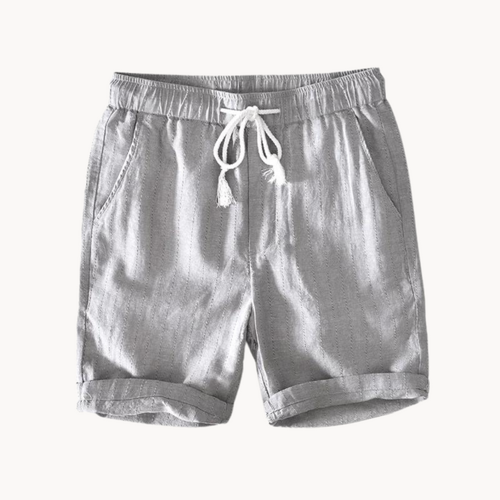 Men's Striped Shorts with Elastic Drawstring Waist Side Pockets and Folded Cuff Hem