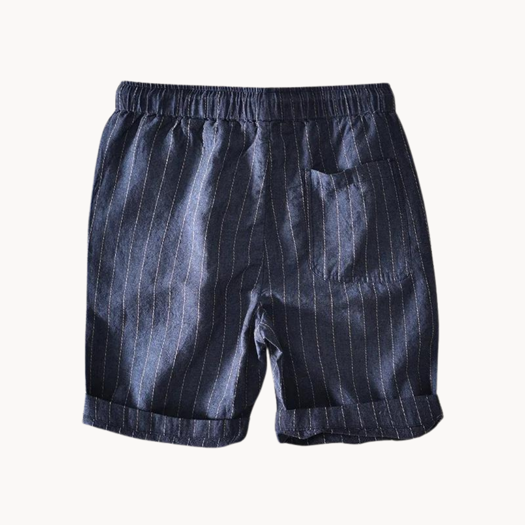 Men's Striped Shorts with Elastic Drawstring Waist Side Pockets and Folded Cuff Hem