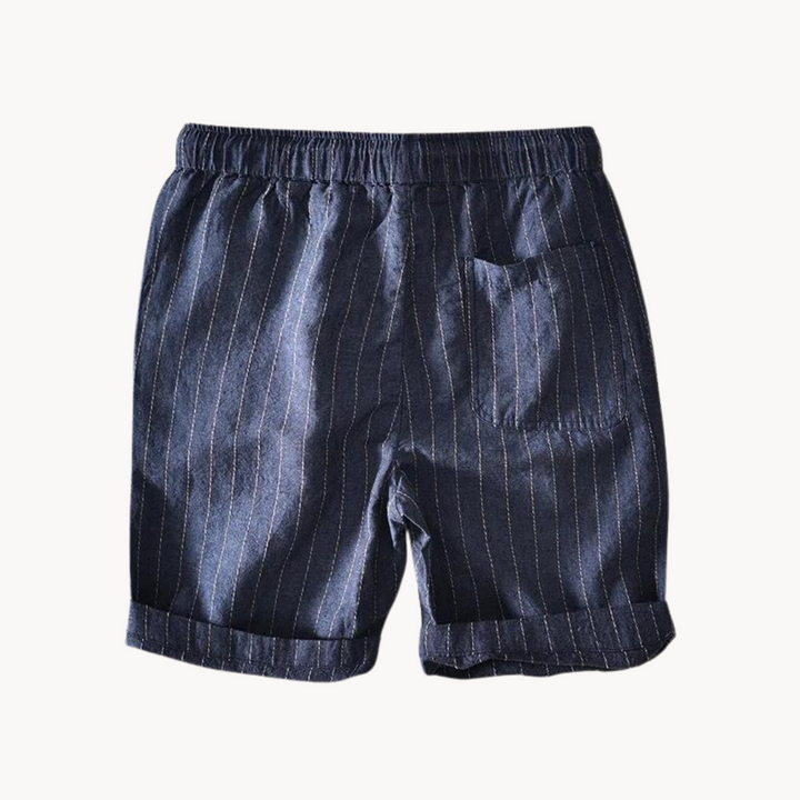 Men's Striped Shorts with Elastic Drawstring Waist Side Pockets and Folded Cuff Hem
