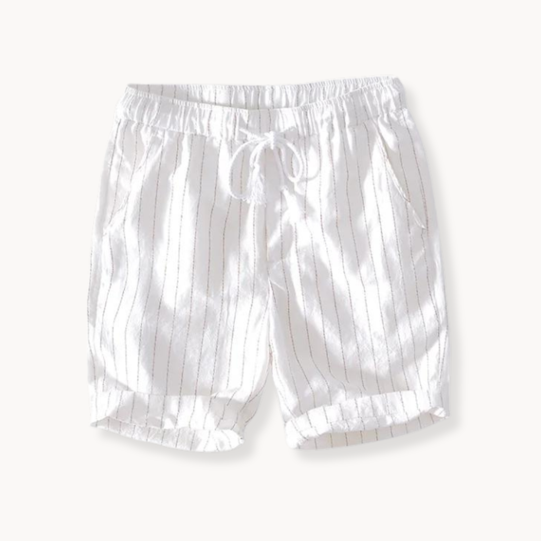 Men's Striped Shorts with Elastic Drawstring Waist Side Pockets and Folded Cuff Hem