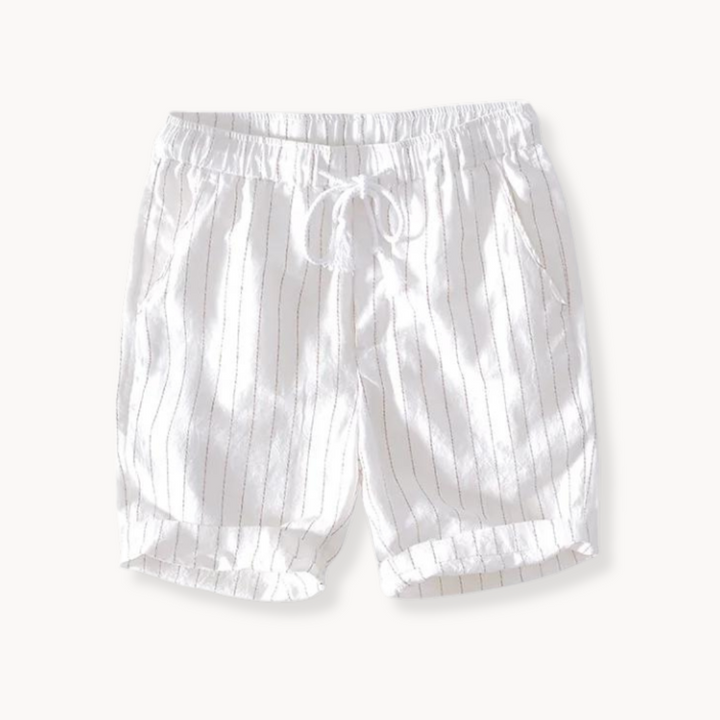 Men's Striped Shorts with Elastic Drawstring Waist Side Pockets and Folded Cuff Hem