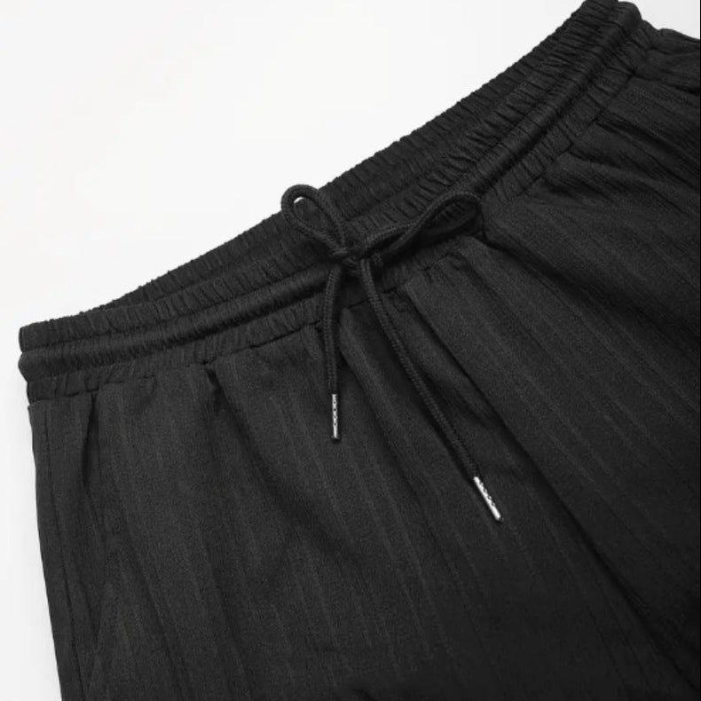 Men's Two-Piece Short-Sleeve Shirt and Trousers Set with Drawstring Waist