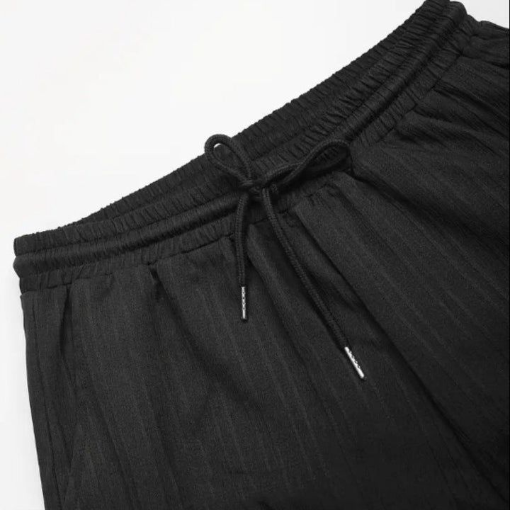 Men's Two-Piece Short-Sleeve Shirt and Trousers Set with Drawstring Waist