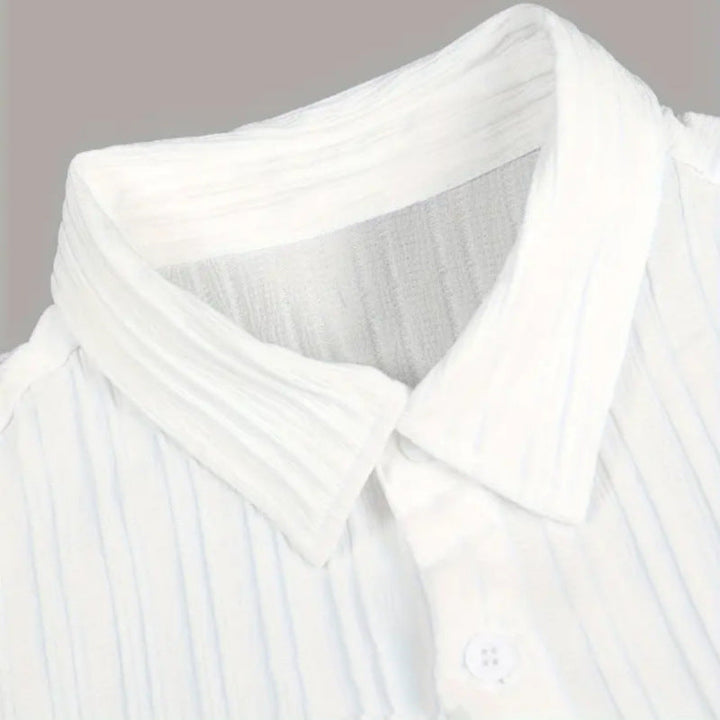 Men's Two-Piece Short-Sleeve Shirt and Trousers Set with Drawstring Waist
