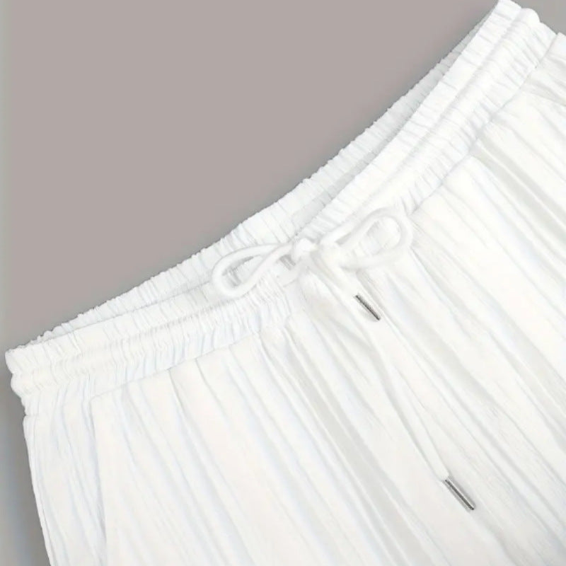 Men's Two-Piece Short-Sleeve Shirt and Trousers Set with Drawstring Waist