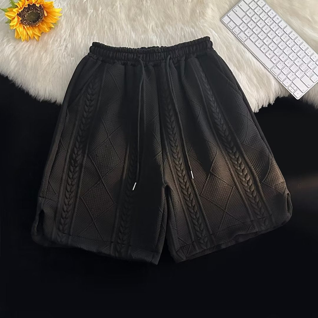 Men's Two-Piece Short-Sleeve Top and Shorts Set with Zip Neckline and Elastic Waistband
