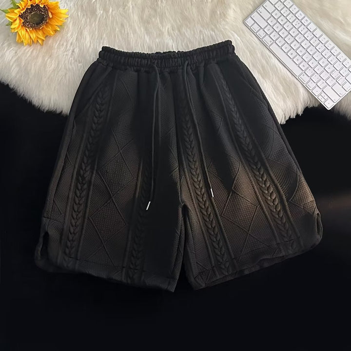 Men's Two-Piece Short-Sleeve Top and Shorts Set with Zip Neckline and Elastic Waistband