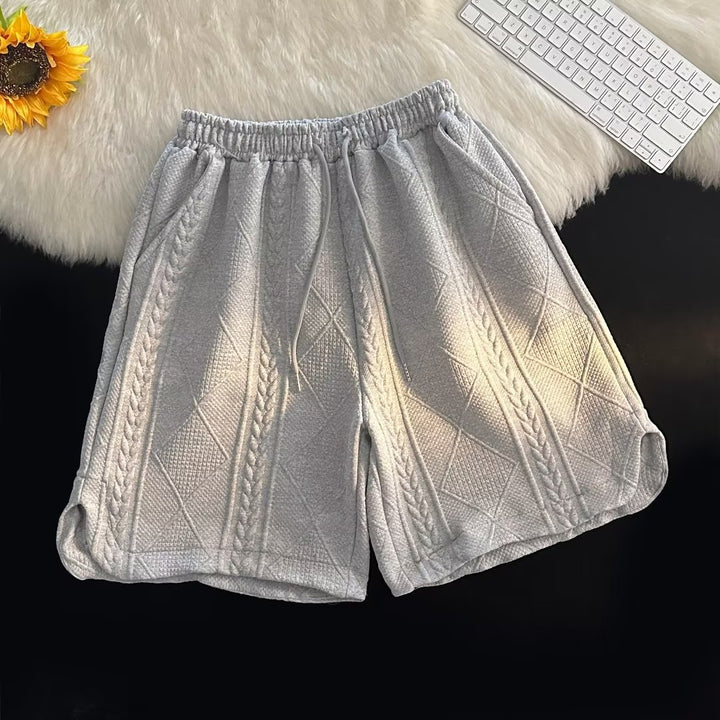 Men's Two-Piece Short-Sleeve Top and Shorts Set with Zip Neckline and Elastic Waistband