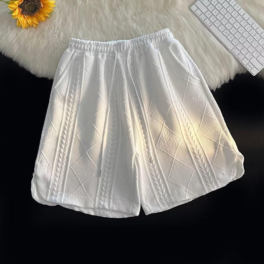 Men's Two-Piece Short-Sleeve Top and Shorts Set with Zip Neckline and Elastic Waistband